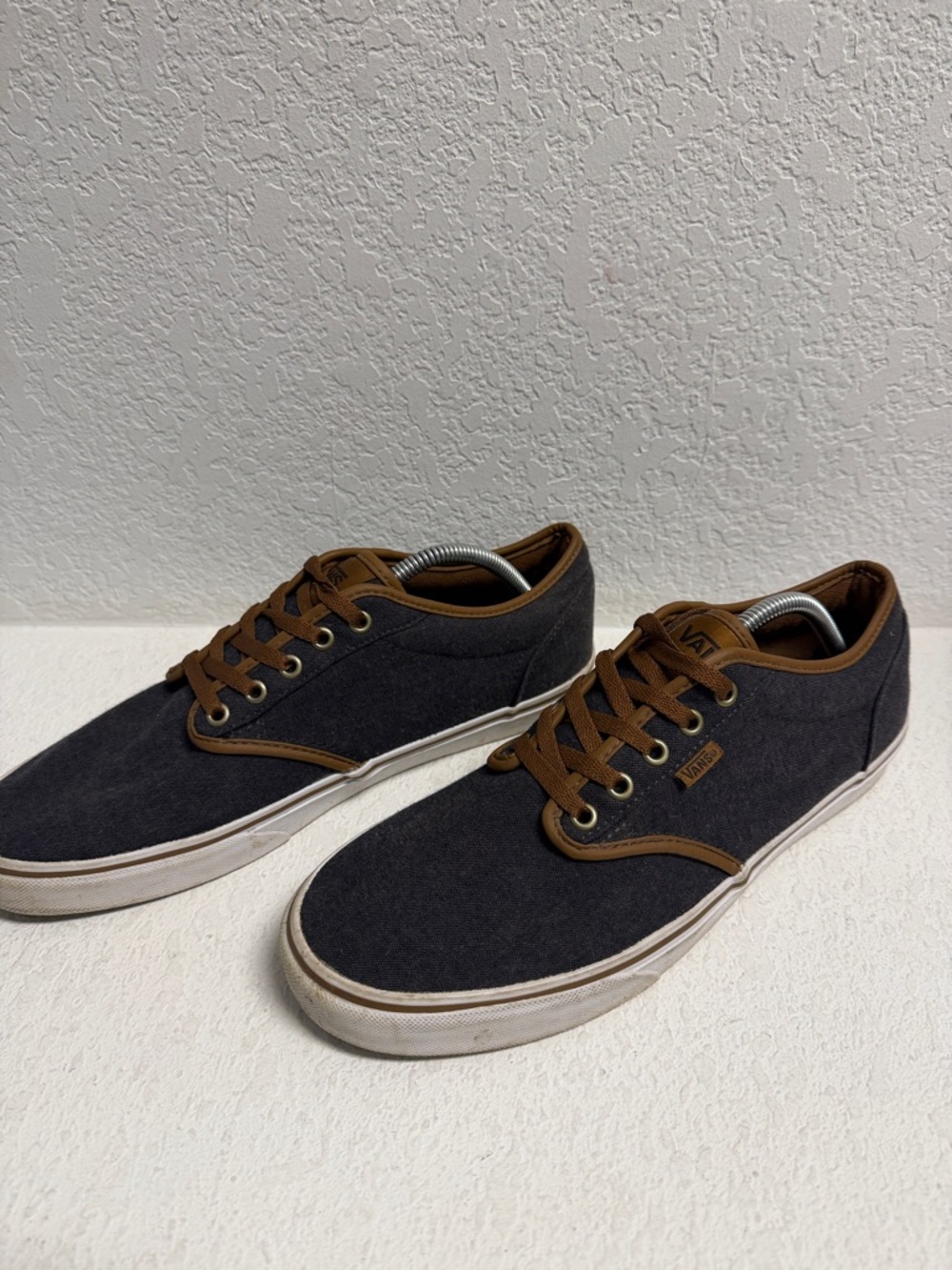 Vans Men's Charcoal and Brown Low-Top Canvas Sneakers 12